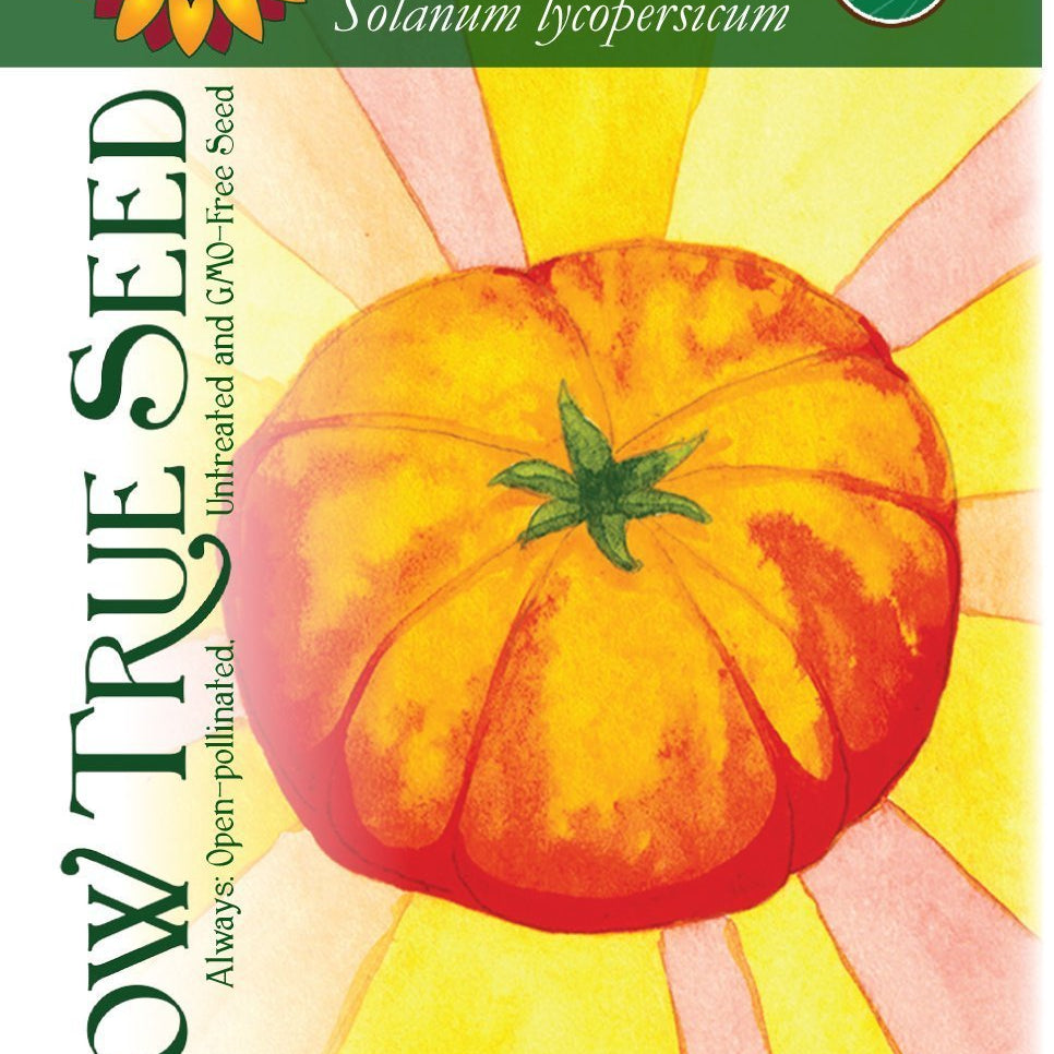 Artist designed packets of Hillbilly Tomato from Sow True Seed Asheville NC. 