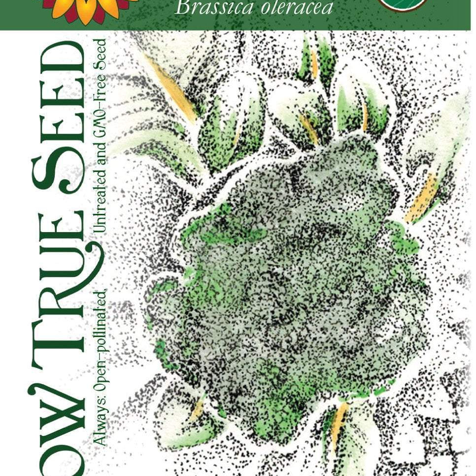 Artist designed packets of USDA organic Di Ciccio Broccoli from Sow True Seed Asheville NC. 