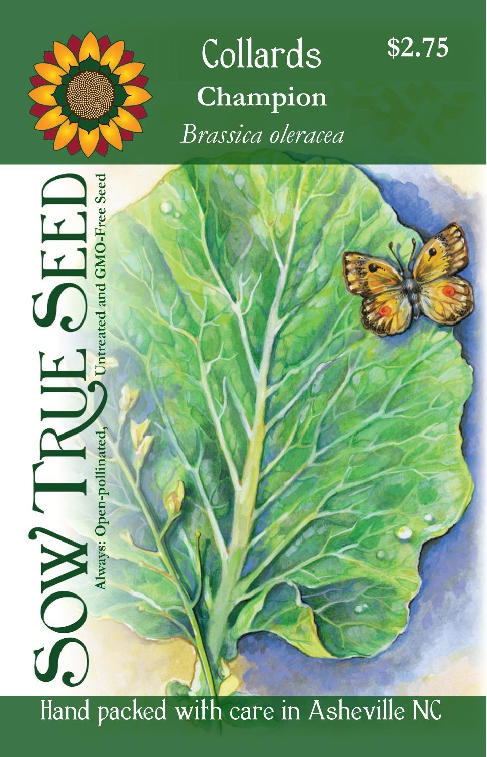 Artist designed packets of Champion Collard Greens from Sow True Seed Asheville NC. 