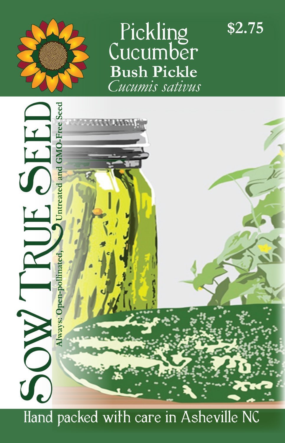 Artist designed packets of Bush Pickling Cucumber from Sow True Seed Asheville NC. 