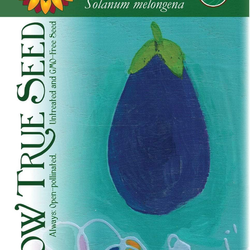 Artist designed packets of USDA organic Black Beauty Eggplant from Sow True Seed Asheville NC. 