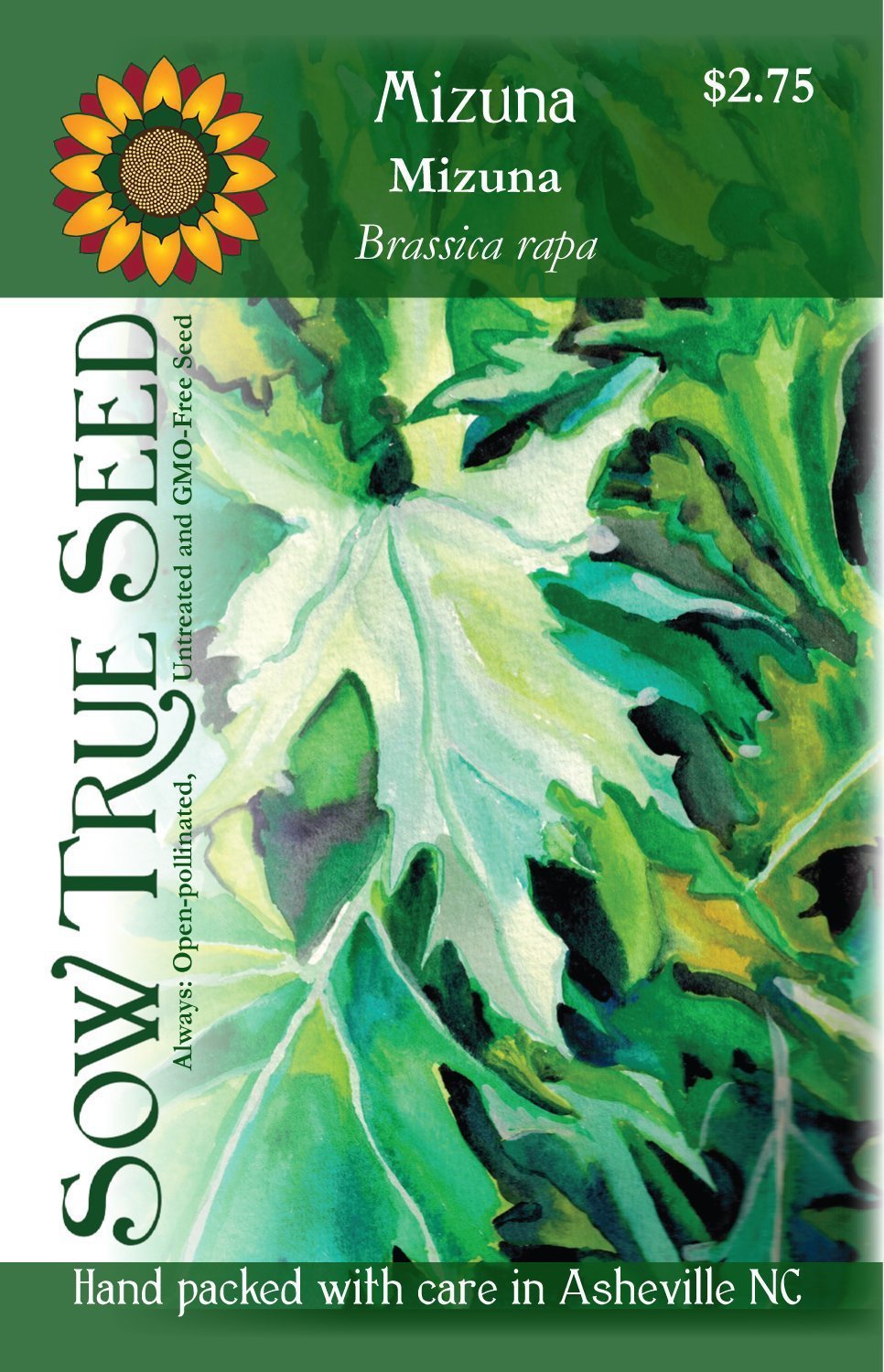 Artist designed packets of Mizuna Greens from Sow True Seed Asheville NC. 