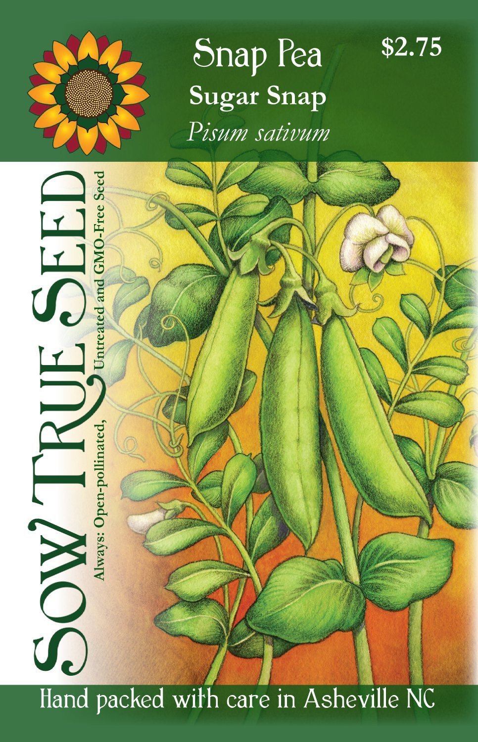 Artist designed packets of sugar snap pea from Sow True Seed Asheville NC. 