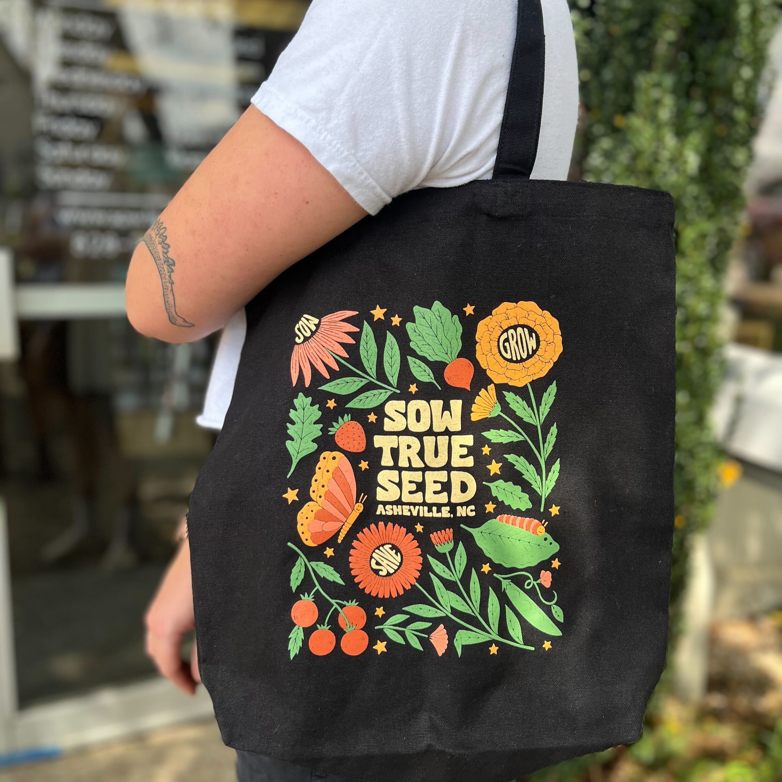 "Sow, Grow, Save" Tote Bag, Black - Sow True Seed