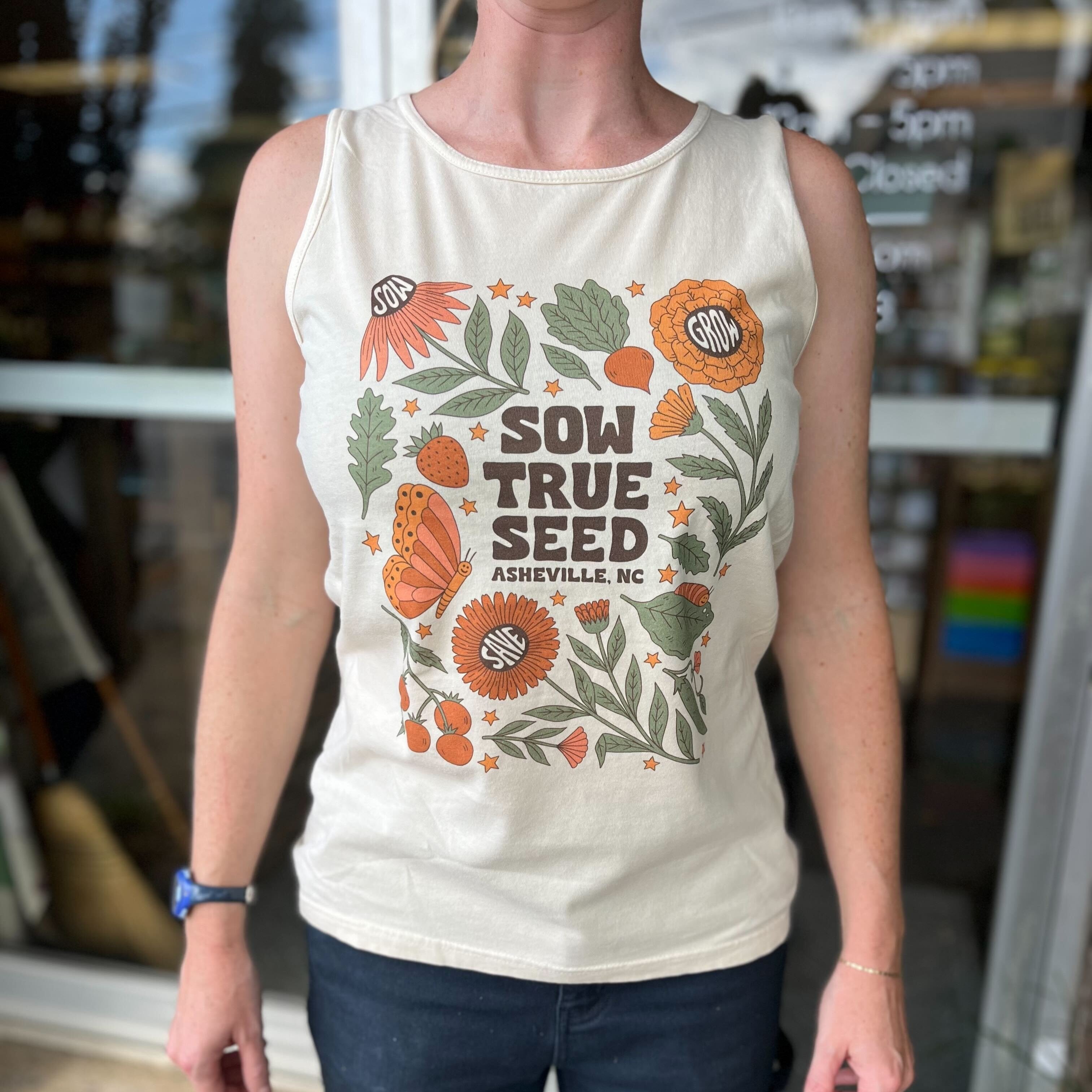 "Sow, Grow, Save" Tank Top, Cream - Sow True Seed