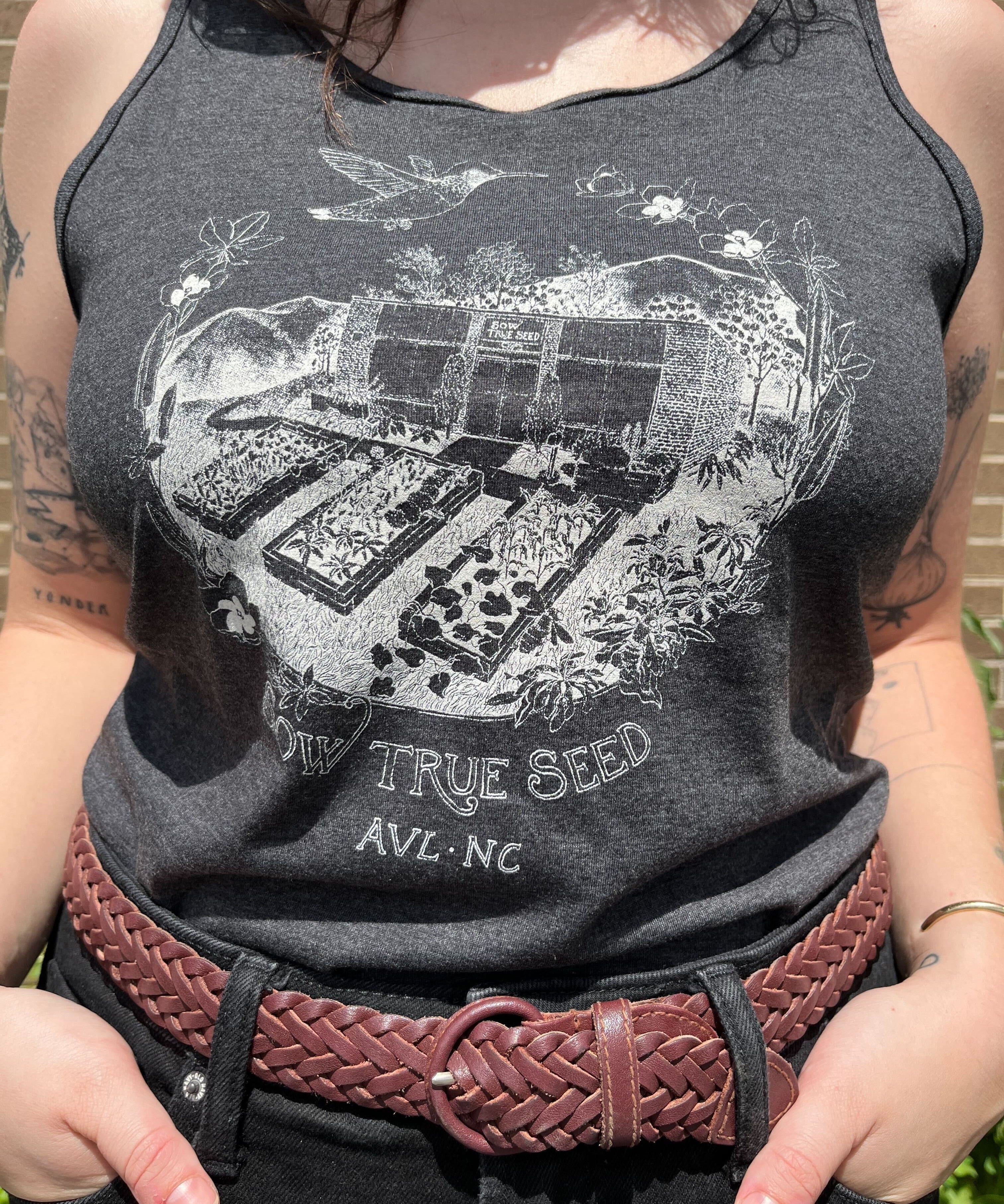 Unisex Hummingbird Store Tank- Dark Heather Grey - Sow True Seed