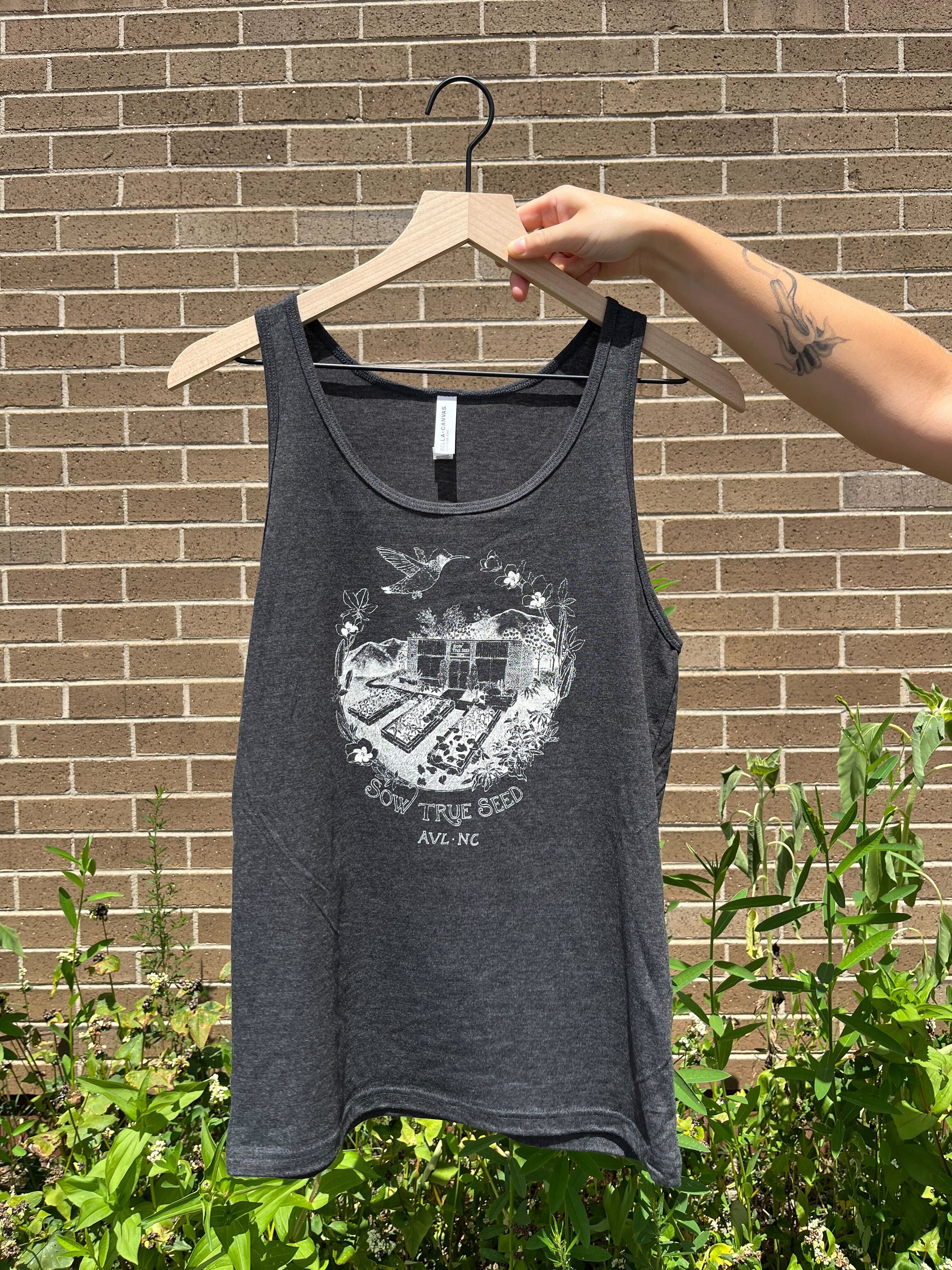 Unisex Hummingbird Store Tank- Dark Heather Grey - Sow True Seed